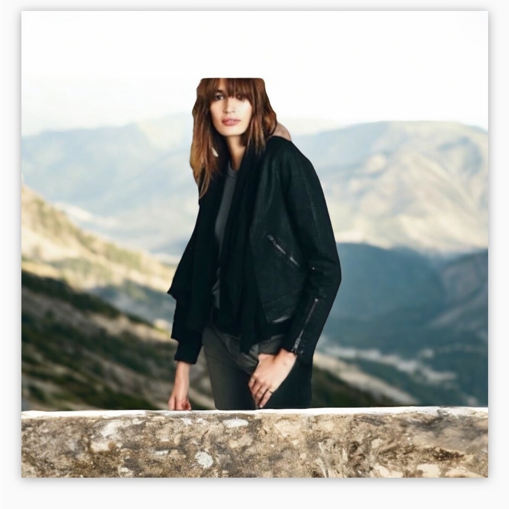 Free People Black Comb Open Waterfall Front Raw Trim Cotton Jacket Sz 6 ✌️❤️EUC‌ - Picture 4 of 16